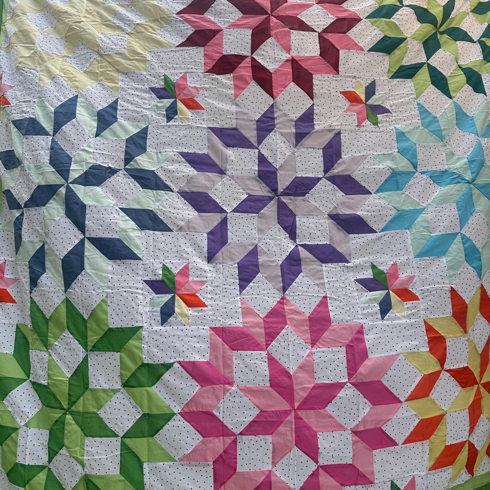 Flower Cosmic Jewels Cotton Fabric Queen size Patchwork quilt top/topper - Picture 2 of 6